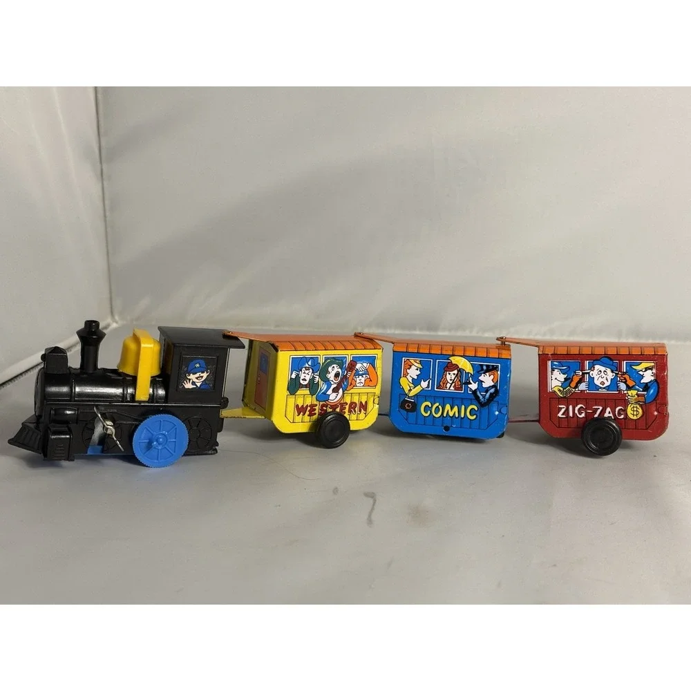 Vintage Wind Up Comic Zig Zag Western Express Tin Toy Train Working Collectible